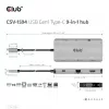 CLUB3D USB Gen1 Type-C 9-in-1 jaotur HDMI, VGA, 2x USB Gen1 Type-A, RJ45, SD/Micro SD kaardipesade ja USB Gen1 Type-C emaspordiga
