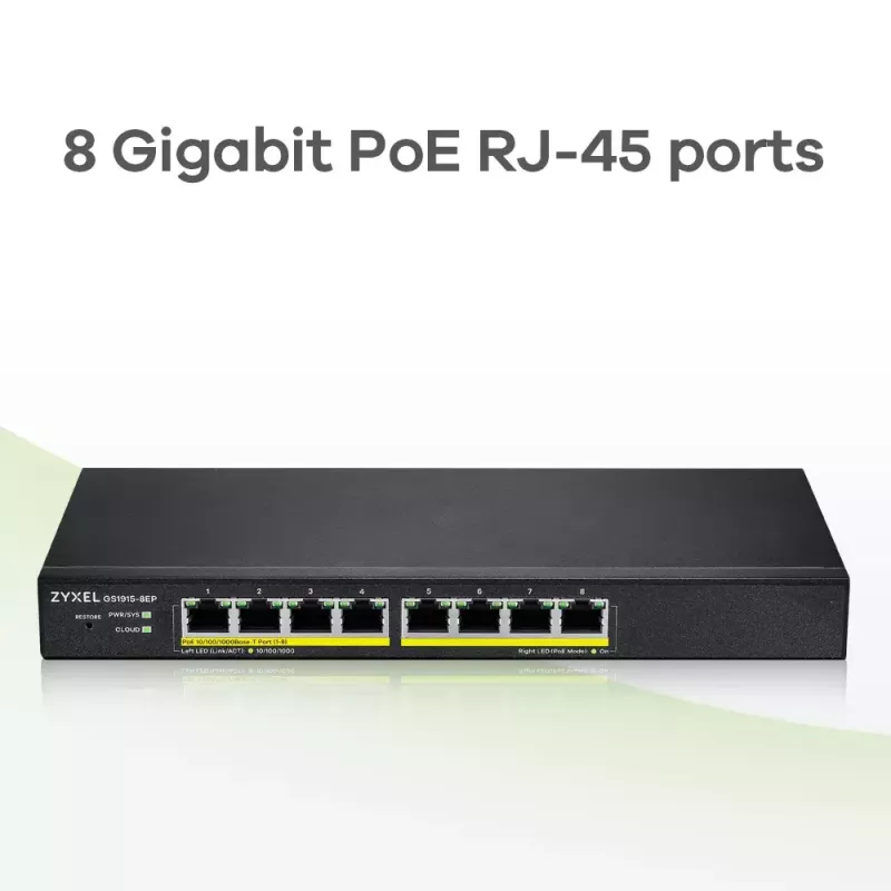 Zyxel GS1915-8EP Hallatav L2 Gigabit Ethernet (10/100/1000) Power over Ethernet (PoE) Must