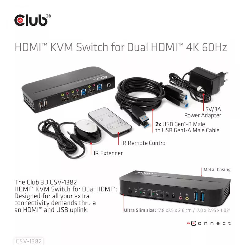 KVM-lüliti CLUB3D CSV-1382 kahe HDMI 4K 60Hz USB