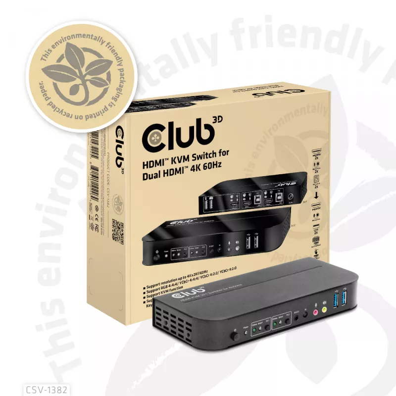 KVM-lüliti CLUB3D CSV-1382 kahe HDMI 4K 60Hz USB