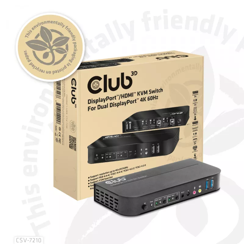 CLUB3D DisplayPort/HDMI KVM-lüliti kahele DisplayPort 4K 60Hz