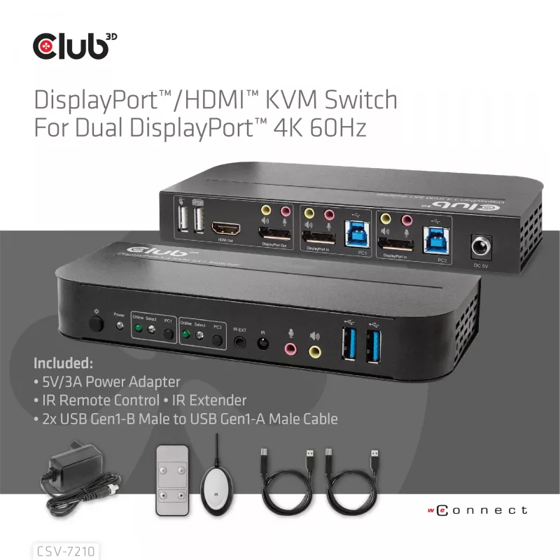 CLUB3D DisplayPort/HDMI KVM-lüliti kahele DisplayPort 4K 60Hz
