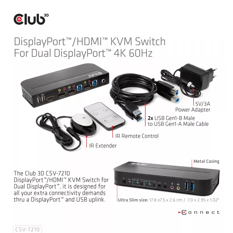 CLUB3D DisplayPort/HDMI KVM-lüliti kahele DisplayPort 4K 60Hz