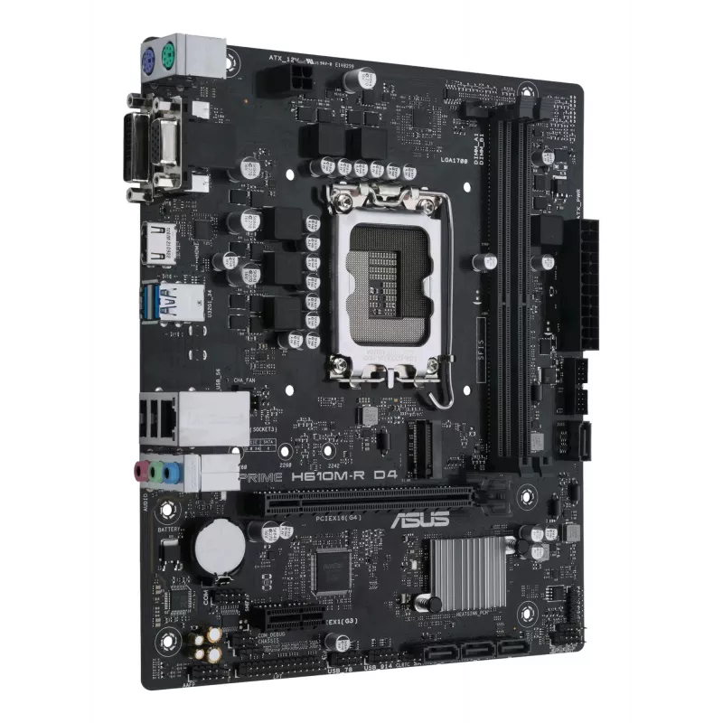 Emaplaat ASUS PRIME H610M-R D4 — Intel H610, LGA 1700, Micro ATX, DDR4, 2 DIMM (kuni 64 GB), M.2 ja SATA III, USB Type-A