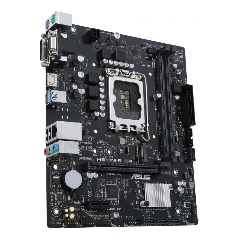 Emaplaat ASUS PRIME H610M-R D4 — Intel H610, LGA 1700, Micro ATX, DDR4, 2 DIMM (kuni 64 GB), M.2 ja SATA III, USB Type-A