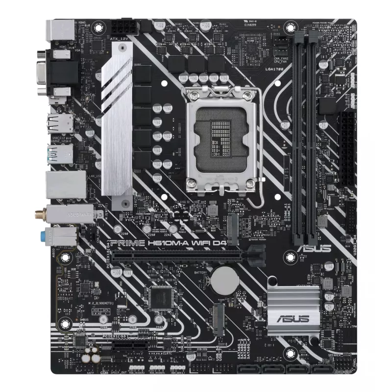 Emaplaat ASUS PRIME H610M-A WIFI D4 — Intel H610, LGA1700, micro ATX, DDR4, 2x DIMM, Wi‑Fi 5, Bluetooth 5.0, 2x M.2, HDMI 2.1, DP 1.4