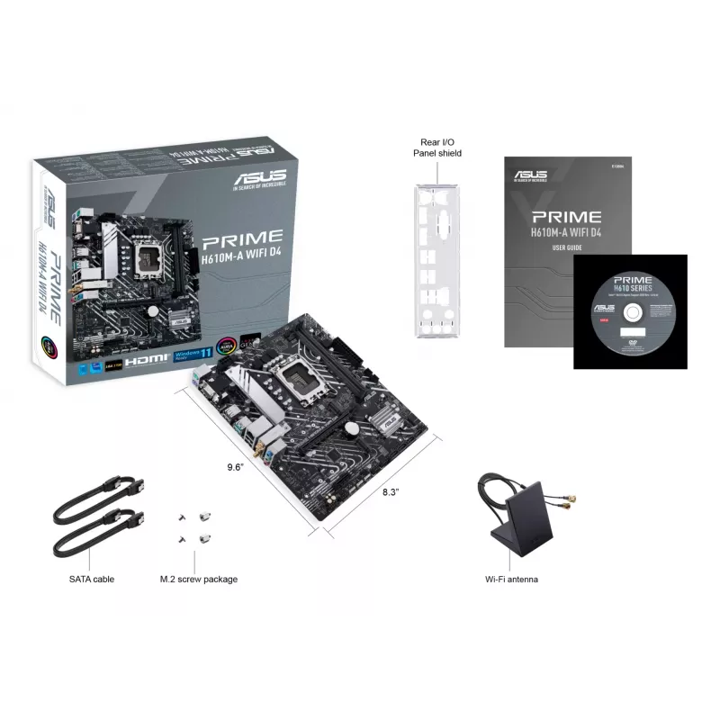 Emaplaat ASUS PRIME H610M-A WIFI D4 — Intel H610, LGA1700, micro ATX, DDR4, 2x DIMM, Wi‑Fi 5, Bluetooth 5.0, 2x M.2, HDMI 2.1, DP 1.4