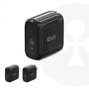 CLUB3D Travel Charger 65W GAN tehnoloogia, üks USB USB-C port, Power Delivery (PD) 3.0 tugi