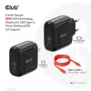 CLUB3D Travel Charger 65W GAN tehnoloogia, üks USB USB-C port, Power Delivery (PD) 3.0 tugi