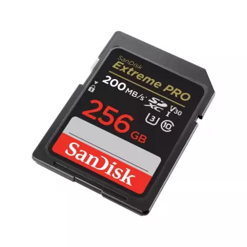 SDXC mälukaart SANDISK Extreme PRO 256 GB UHS‑I U3 V30 Class 10 — lugemine 200 MB/s, kirjutamine kuni 140 MB/s, põrutuskindel
