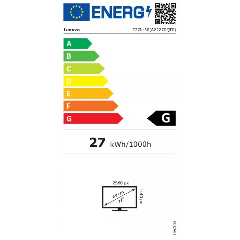 Lenovo T27h-30 arvutimonitor 68,6 cm (27 tolli) 2560 x 1440 pikslit Quad HD LED must