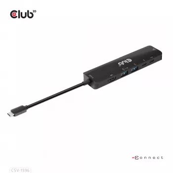 CLUB3D USB Gen1 Type-C, 6-in-1 jaotur HDMI 8K30Hz, 2xUSB Type-A, RJ45 ja 2xUSB Type-C, andme- ja PD laadimine 100 vatti