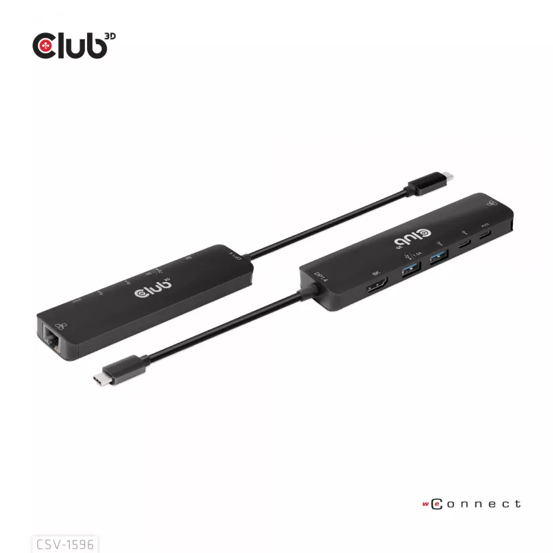 CLUB3D USB Gen1 Type-C, 6-in-1 jaotur HDMI 8K30Hz, 2xUSB Type-A, RJ45 ja 2xUSB Type-C, andme- ja PD laadimine 100 vatti