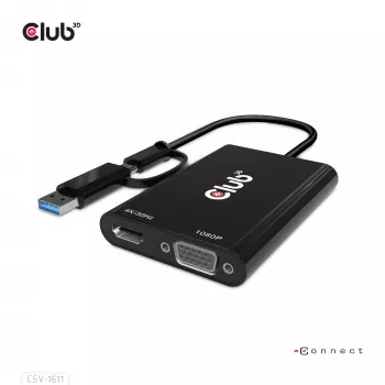 CLUB3D USB Gen1 USB-C/-A duaal-HDMI-le (4K/30Hz) / VGA-le (1080/60Hz)