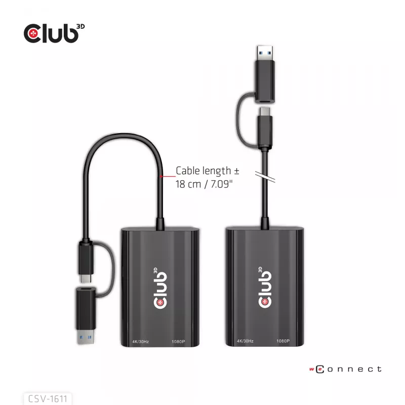 CLUB3D USB Gen1 USB-C/-A duaal-HDMI-le (4K/30Hz) / VGA-le (1080/60Hz)