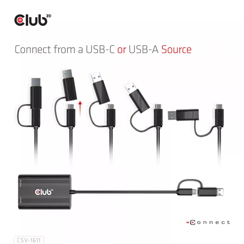 CLUB3D USB Gen1 USB-C/-A duaal-HDMI-le (4K/30Hz) / VGA-le (1080/60Hz)