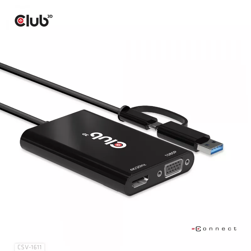 CLUB3D USB Gen1 USB-C/-A duaal-HDMI-le (4K/30Hz) / VGA-le (1080/60Hz)