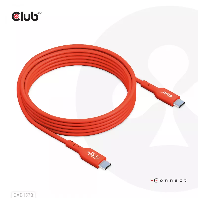 USB-C–USB-C kahesuunaline kaabel CLUB3D CAC-1573, USB4 Gen 2x2, 2 m, punane, PD kuni 240 W