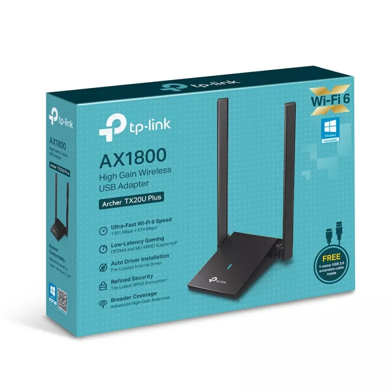 Traadita adapter TP-Link AX1800 topeltantennidega 2,4 GHz 5 GHz Wi-Fi 6
