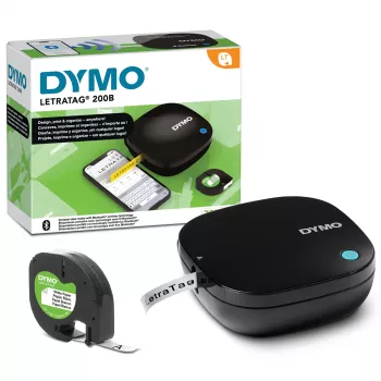DYMO LetraTag 200B Bluetooth sildiprinter | Kompaktne sildiprinter | Ühendub Bluetooth juhtmevaba tehnoloogia abil iOS-i ja Androidiga | Komplektis 1 valge pabersildilint | Must