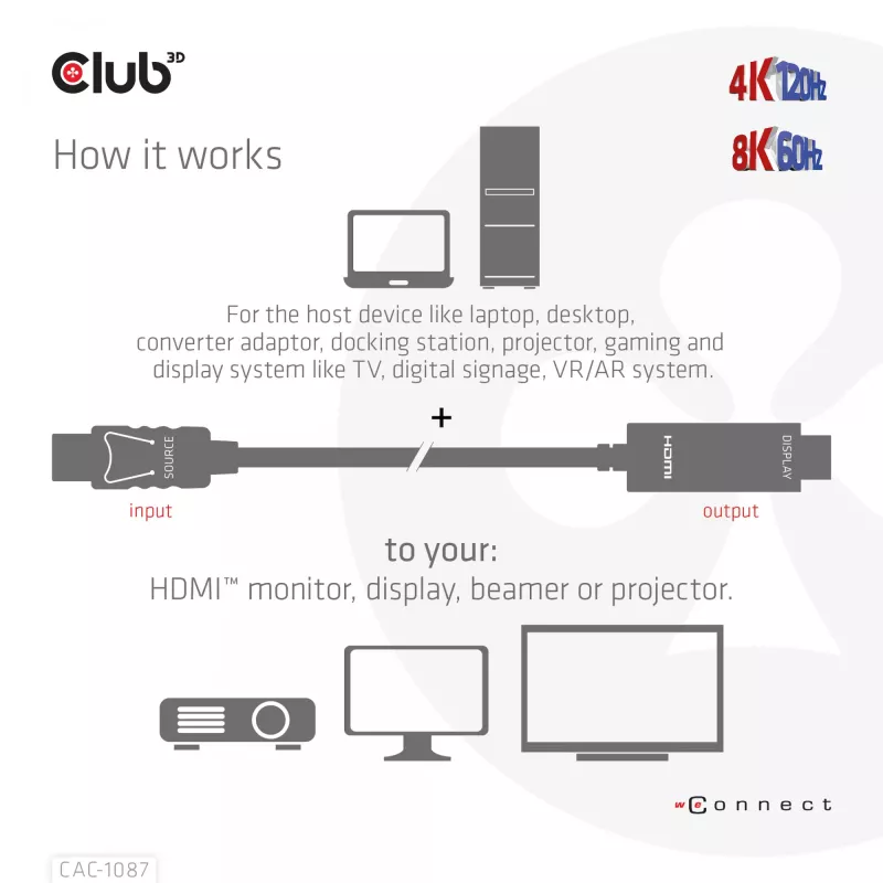 CLUB3D DisplayPort 1.4 HDMI-le 4K120Hz või 8K60Hz HDR10 kaabel M/M 3m