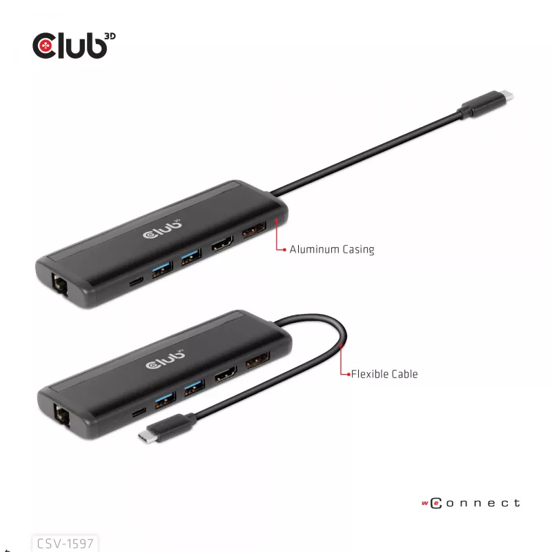 CLUB3D USB Gen 1 USB-C 8-in-1 MST Dual 4K60Hz Display Travel Dock