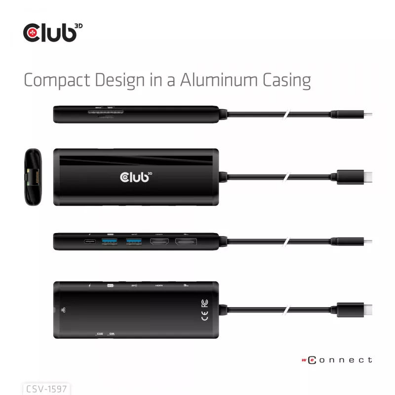 CLUB3D USB Gen 1 USB-C 8-in-1 MST Dual 4K60Hz Display Travel Dock