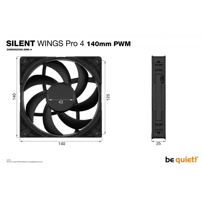 be quiet SILENT WINGS PRO 4 | 140mm PWM Arvutikorpuse ventilaator 14 cm Must 1 tk