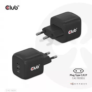 CLUB3D reisilaadija PPS 45W GaN-tehnoloogia, kahe USB Type-C pordiga, Power Delivery (PD) 3.0 tugi