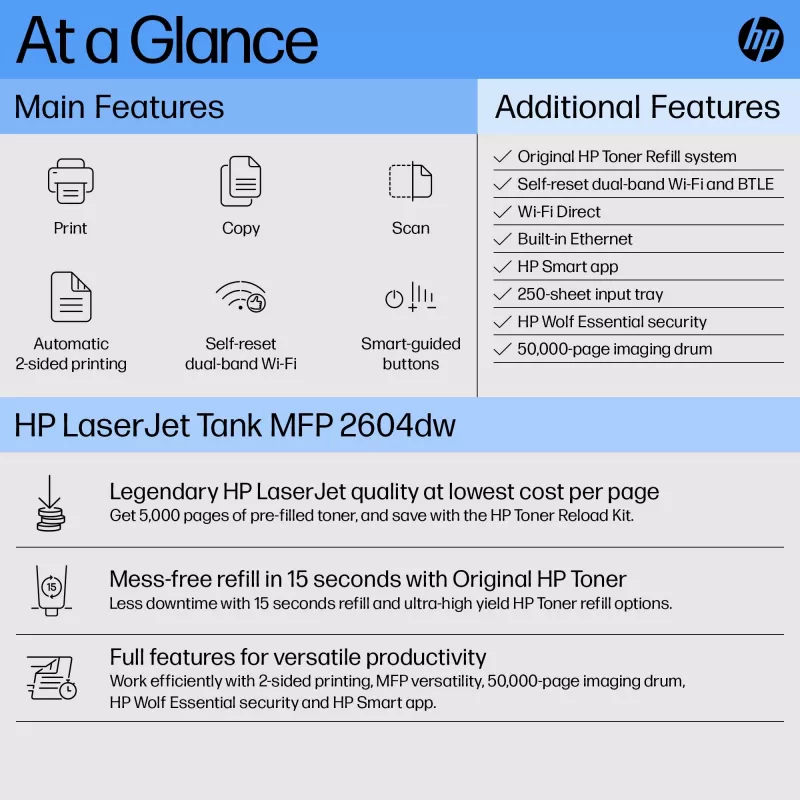 HP LaserJet Tank MFP 2604dw printer, laser, mustvalge printimine, 600 x 600 DPI, A4, otseprintimine, hall
