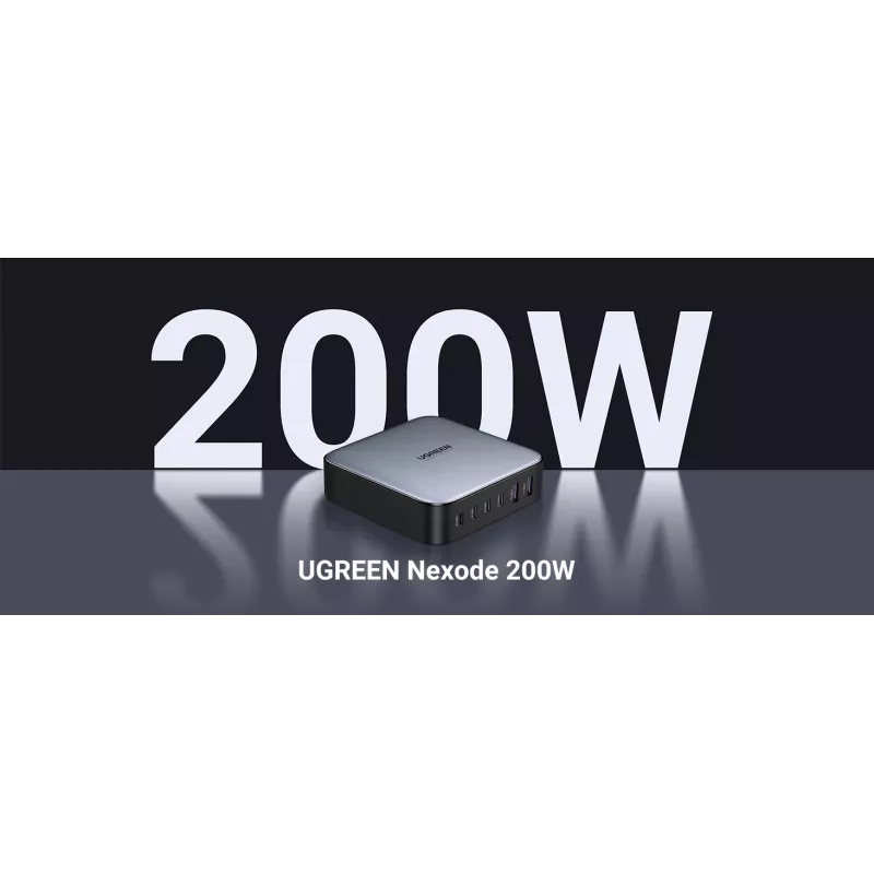 Ugreen 40914 Nexode 200W GaN lauapealne USB-C USB-A laadija, siseruumides, AC, 21 V, 5 A, 2 m, must, hall