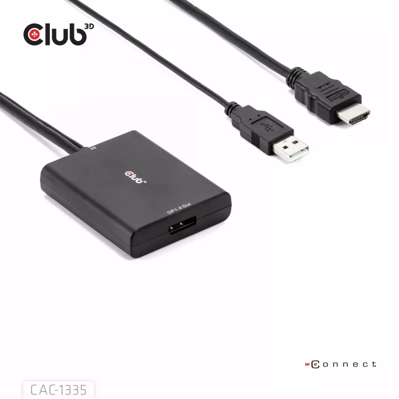 CLUB3D HDMI + Micro USB to DisplayPort™ 4K120Hz või 8K30Hz M/F aktiivne adapter