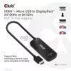 CLUB3D HDMI + Micro USB to DisplayPort™ 4K120Hz või 8K30Hz M/F aktiivne adapter