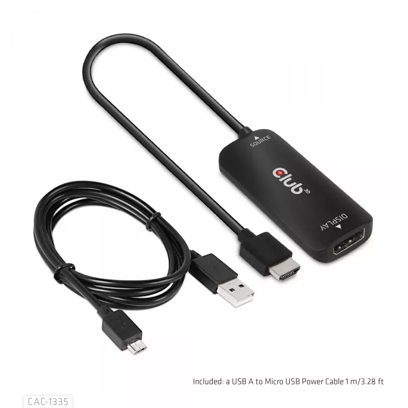 CLUB3D HDMI + Micro USB to DisplayPort™ 4K120Hz või 8K30Hz M/F aktiivne adapter