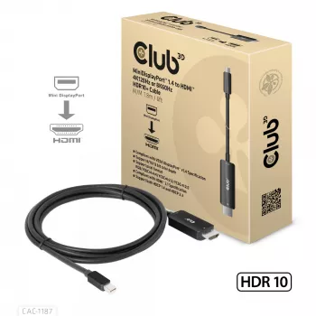 CLUB3D MiniDisplayPort 1.4 HDMI 4K120Hz või 8K60Hz HDR10+ kaabel M/M 1,8m / 6 jalga