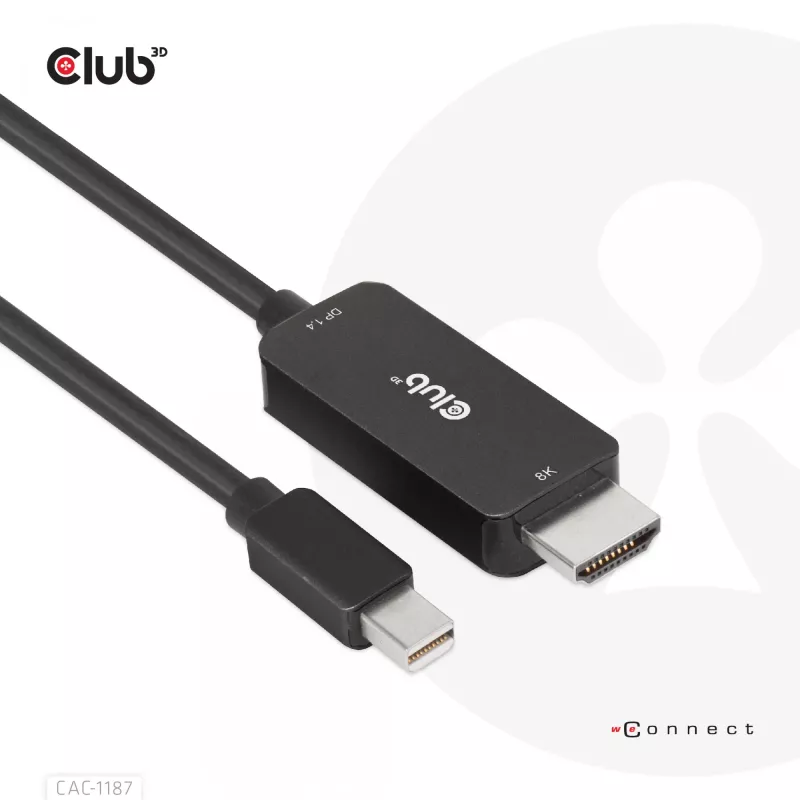 CLUB3D MiniDisplayPort 1.4 HDMI 4K120Hz või 8K60Hz HDR10+ kaabel M/M 1,8m / 6 jalga