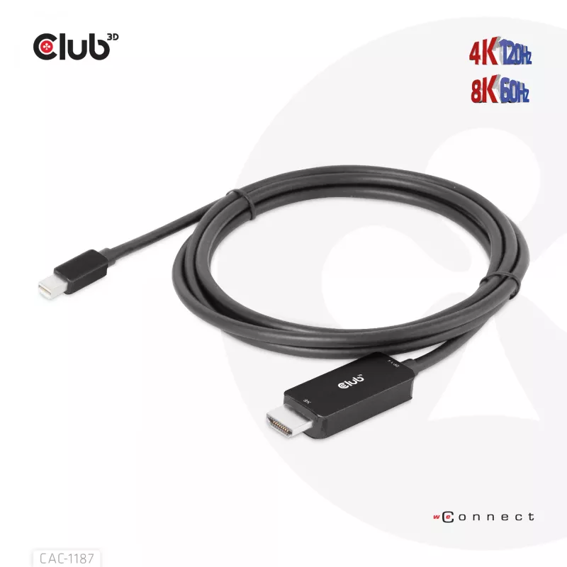 CLUB3D MiniDisplayPort 1.4 HDMI 4K120Hz või 8K60Hz HDR10+ kaabel M/M 1,8m / 6 jalga