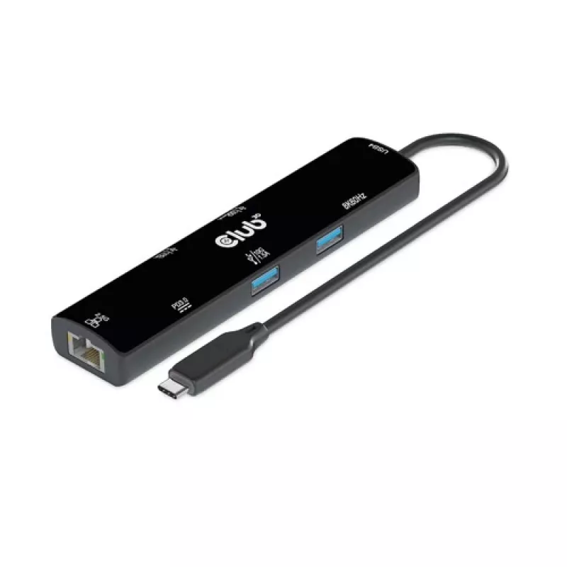 CLUB3D USB4™ Gen3x2 Type-C, 6-ühes jaotur HDMI™ 8K60Hz või 4K120Hz, 2xUSB Typee-A(10G), Ethernet RJ45(2.5G) ja 2xUSB Type-C, 1x Data(10G) ja 1xPD3.0 laadimine 100 W