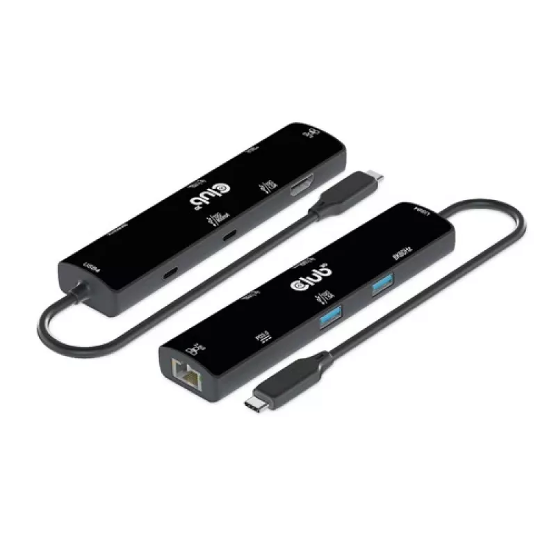 CLUB3D USB4™ Gen3x2 Type-C, 6-ühes jaotur HDMI™ 8K60Hz või 4K120Hz, 2xUSB Typee-A(10G), Ethernet RJ45(2.5G) ja 2xUSB Type-C, 1x Data(10G) ja 1xPD3.0 laadimine 100 W
