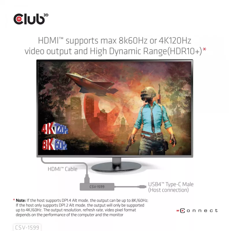 CLUB3D USB4™ Gen3x2 Type-C, 6-ühes jaotur HDMI™ 8K60Hz või 4K120Hz, 2xUSB Typee-A(10G), Ethernet RJ45(2.5G) ja 2xUSB Type-C, 1x Data(10G) ja 1xPD3.0 laadimine 100 W