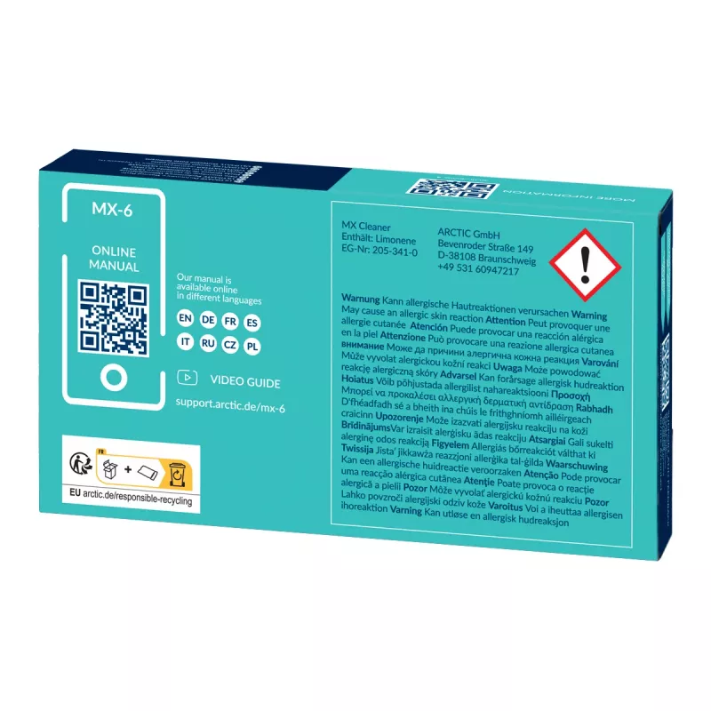 ARCTIC MX-6 ULTIMATE Performance Thermal Paste + MX Cleaner, Termopasta, Hall, 4 g, 1 tk, 66 mm, 120 mm