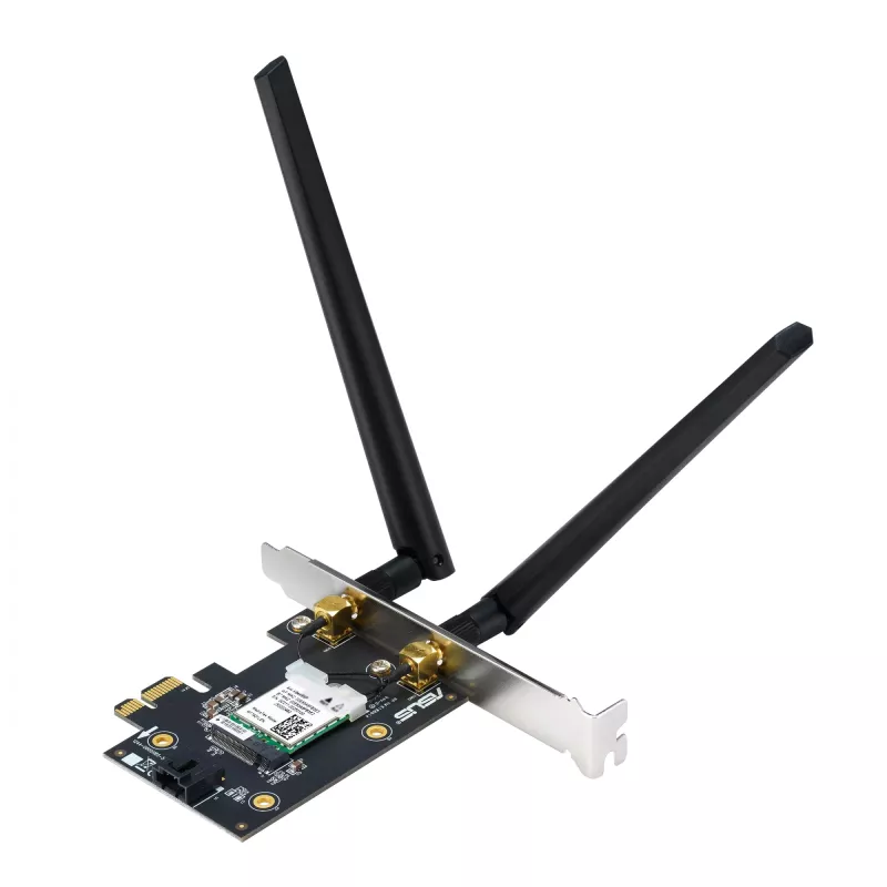 Sisemine WLAN-kaart ASUS PCE-AXE5400 — PCIe, Wi‑Fi 6E kolmeribaline (2,4/5/6 GHz), 2402 Mbps, Bluetooth 5.2