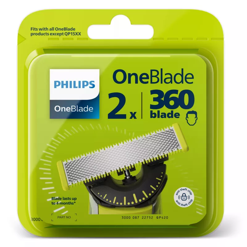 Raseerimispea Philips Norelco OneBlade QP420/50, hõbedane, 2 asenduspead, ühildub Philips OneBlade'iga