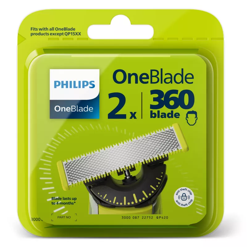 Raseerimispea Philips Norelco OneBlade QP420/50, hõbedane, 2 asenduspead, ühildub Philips OneBlade'iga
