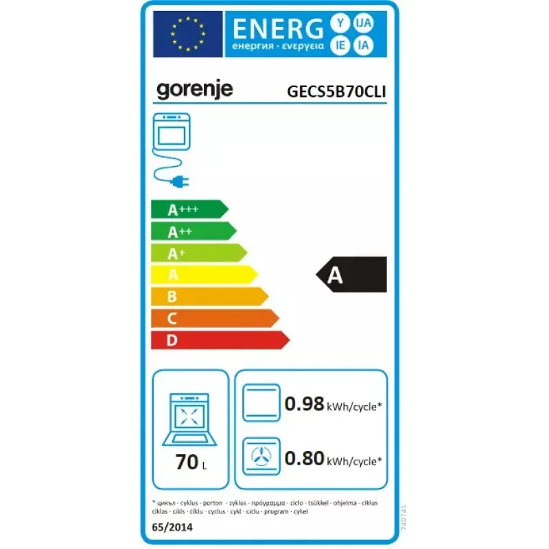 Vabaltseisev pliit Gorenje GECS5B70CLI, elektriline keraamiline pliit 4 tsooni, 70 L ahi, elevandiluu, 500 mm laius