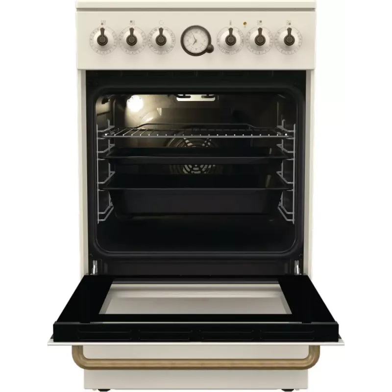 Vabaltseisev pliit Gorenje GECS5B70CLI, elektriline keraamiline pliit 4 tsooni, 70 L ahi, elevandiluu, 500 mm laius