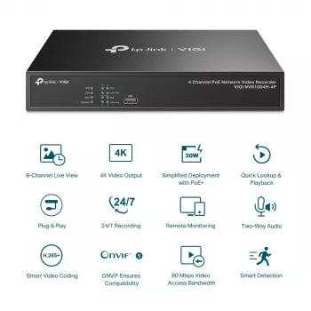 TP-Link VIGI 4 kanaliga PoE+ võrgu videosalvesti