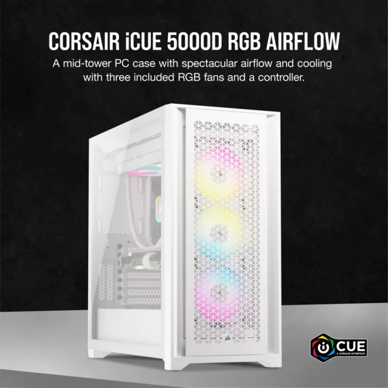 PC korpus Corsair iCUE 5000D RGB Airflow Midi Tower Valge
