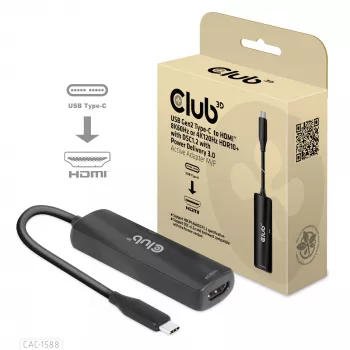 CLUB3D USB Gen2 Type-C HDMI™ 8K60Hz või 4K120Hz HDR10+ DSC1.2 toiteedastusega 3.0 aktiivadapter M/F