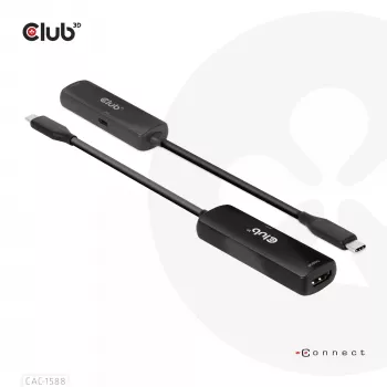 CLUB3D USB Gen2 Type-C HDMI™ 8K60Hz või 4K120Hz HDR10+ DSC1.2 toiteedastusega 3.0 aktiivadapter M/F